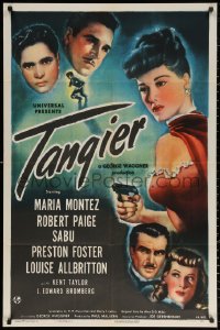 2j877 TANGIER 1sh 1946 great artwork of sexy Maria Montez pointing gun, Sabu & top cast!