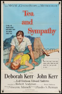 2j891 TEA & SYMPATHY 1sh 1956 great artwork of Deborah Kerr & John Kerr by Gale, classic tagline!