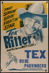 2j900 TEX RITTER 1sh 1940s great art of that singin', fightin' rodeo star, different