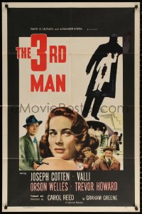 2j905 THIRD MAN 1sh R1954 art of Orson Welles, Joseph Cotten & Alida Valli, classic film noir!