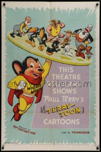 2j906 THIS THEATER REGULARLY SHOWS PAUL TERRY'S TERRY-TOON CARTOONS 1sh 1955 Mighty Mouse!