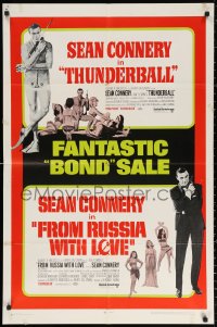 2j911 THUNDERBALL/FROM RUSSIA WITH LOVE 1sh 1968 Bond sale of two of Sean Connery's best 007 roles!