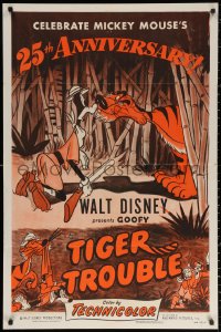 2j919 TIGER TROUBLE 1sh R1953 Walt Disney, wacky art of big cat & Goofy in peril!