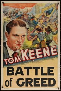 2j928 TOM KEENE 1sh 1940s stone litho art of western cowboy Tom Keene in the Battle of Greed!