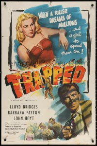 2j939 TRAPPED 1sh 1949 Lloyd Bridges dreams of millions & spending it on sexy Barbara Payton!