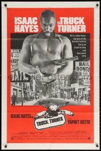 2j944 TRUCK TURNER 1sh 1974 AIP, cool image of bounty hunter Isaac Hayes with gun!