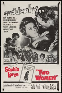 2j946 TWO WOMEN 1sh 1961 Sophia Loren, Vittorio De Sica, suddenly love becomes lust!