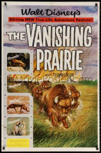 2j954 VANISHING PRAIRIE 1sh 1954 a Walt Disney True-Life Adventure, cool art of stampeding buffalo!