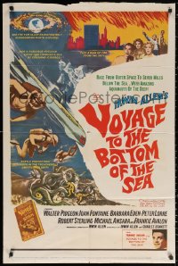 2j959 VOYAGE TO THE BOTTOM OF THE SEA 1sh 1961 fantasy sci-fi art of scuba divers & monster!
