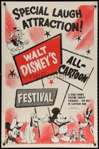 2j960 WALT DISNEY'S ALL-CARTOON FESTIVAL 1sh 1953 Donald Duck, Mickey Mouse & more!