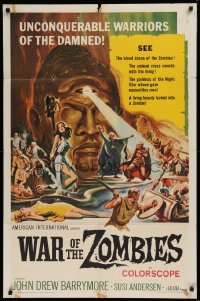 2j966 WAR OF THE ZOMBIES 1sh 1965 John Drew Barrymore vs warriors of the damned, Reynold Brown art!