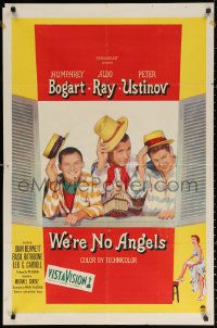 2j970 WE'RE NO ANGELS 1sh 1955 art of Humphrey Bogart, Aldo Ray & Peter Ustinov tipping hats!