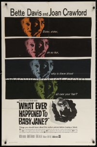 2j972 WHAT EVER HAPPENED TO BABY JANE? 1sh 1962 Robert Aldrich, Bette Davis & Joan Crawford!