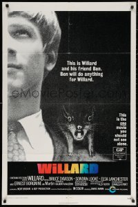 2j978 WILLARD 1sh 1971 creepy close up of Bruce Davison with pet rat on shoulder!