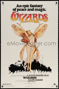 2j982 WIZARDS style B 1sh 1977 Ralph Bakshi directed animation, cool fantasy art by William Stout!