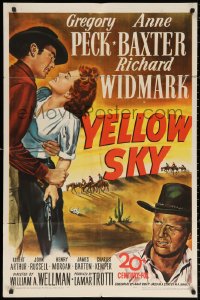 2j990 YELLOW SKY 1sh 1948 romantic art of Gregory Peck & Anne Baxter, Richard Widmark