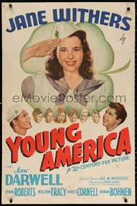 2j994 YOUNG AMERICA 1sh 1942 great image of Jane Withers with 4-H cap over other cast members!