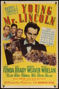 2j995 YOUNG MR. LINCOLN style B 1sh 1939 art of Henry Fonda as President Abraham Lincoln, John Ford!