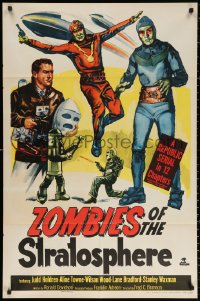 2j999 ZOMBIES OF THE STRATOSPHERE 1sh 1952 cool art of aliens with guns including Leonard Nimoy!