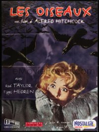 2k461 BIRDS French 1p R1999 Alfred Hitchcock, classic image of Tippi Hedren being attacked!