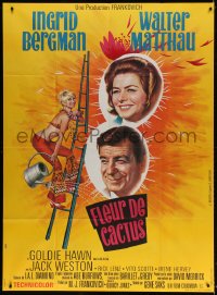 2k488 CACTUS FLOWER French 1p 1969 art of Matthau, hippie Goldie Hawn & Ingrid Bergman by Mascii!