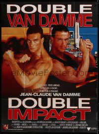 2k547 DOUBLE IMPACT French 1p 1991 great image of Jean-Claude Van Damme in a dual role as twins!
