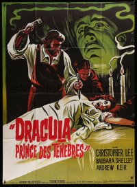 2k551 DRACULA PRINCE OF DARKNESS French 1p R1970s art of vampire Christopher Lee + man driving stake!