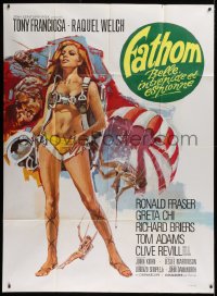 2k575 FATHOM French 1p 1967 different art of sexy nearly-naked Raquel Welch in skydiving harness!