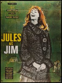 2k687 JULES & JIM French 1p R1970s Francois Truffaut's Jules et Jim, Broutin art of Jeanne Moreau!