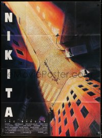 2k703 LA FEMME NIKITA French 1p 1990 Luc Besson, cool overhead art of Anne Parillaud in alley!