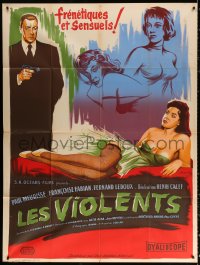 2k725 LES VIOLENTS French 1p 1957 great different Xarrie art of guy with gun by sexy girls!