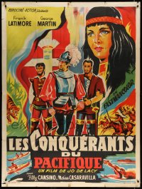 2k739 LOS CONQUISTADORES DEL PACIFICO French 1p 1963 art of Spanish conquerors & Native Americans!
