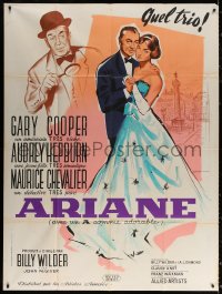 2k741 LOVE IN THE AFTERNOON French 1p 1957 Bertrand art of Cooper, Audrey Hepburn & Chevalier!
