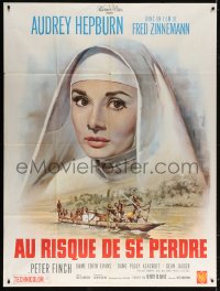2k790 NUN'S STORY French 1p R1960s different art of missionary Audrey Hepburn by Jean Mascii!