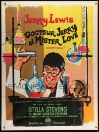 2k791 NUTTY PROFESSOR French 1p 1963 wacky artwork of Jerry Lewis working in his laboratory!