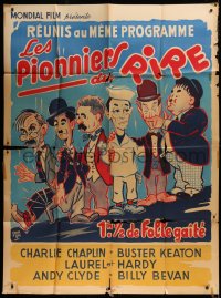 2k810 PIONEERS OF LAUGHTER French 1p 1961 art of Chaplin, Keaton, AND Laurel & Hardy together!