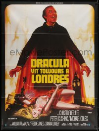 2k857 SATANIC RITES OF DRACULA French 1p 1974 different Landi art of vampire Christopher Lee & girl!