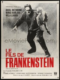 2k885 SON OF FRANKENSTEIN French 1p R1969 cool full-length image of Boris Karloff carrying child!