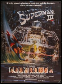 2k908 SUPERMAN III French 1p 1983 John Berkey art of Christopher Reeve flying & Richard Pryor!