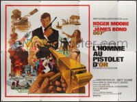 2k373 MAN WITH THE GOLDEN GUN French 8p 1974 McGinnis art of Roger Moore as James Bond, rare!