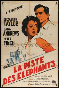2k387 ELEPHANT WALK French 32x47 R1950s different art of Elizabeth Taylor & Dana Andrews, rare!