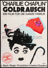2k045 GOLD RUSH German 33x47 R1969 Charlie Chaplin classic, wonderful art by Leo Kouper!