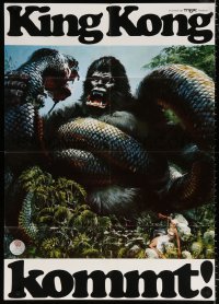 2k046 KING KONG teaser German 33x47 1976 art of the BIG ape fighting enormous snake by John Berkey!