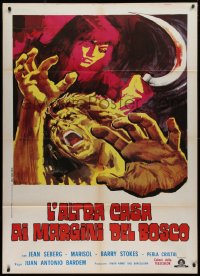 2k274 CORRUPTION OF CHRIS MILLER Italian 1p 1974 art of Marisol killing man with a sickle, rare!