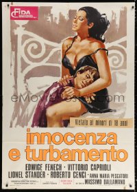 2k306 INNOCENCE & DESIRE Italian 1p 1974 art of sexy near-naked Edwige Fenech comforting young man!