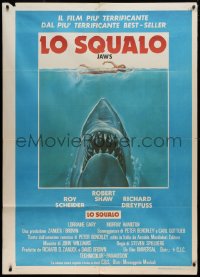 2k307 JAWS Italian 1p R1970s art of Steven Spielberg's classic man-eating shark attacking swimmer!