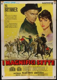 2k323 MAGNIFICENT SEVEN Italian 1p R1970s different Casaro art of Brynner over cowboys, Sturges!