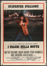 2k332 NIGHTHAWKS Italian 1p 1981 different image of Sylvester Stallone pointing gun, rare!