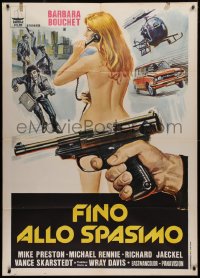 2k356 STONEY Italian 1p 1979 different art of naked Barbara Bouchet covered only by a gun, rare!
