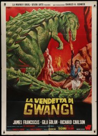 2k363 VALLEY OF GWANGI Italian 1p 1969 cool different art of man & woman w/dinosaur by Franco!